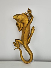Goldene Eidechse Wanddeko 40 cm – 3D Wandobjekt Lizard Polyresin Wandfigur Deko