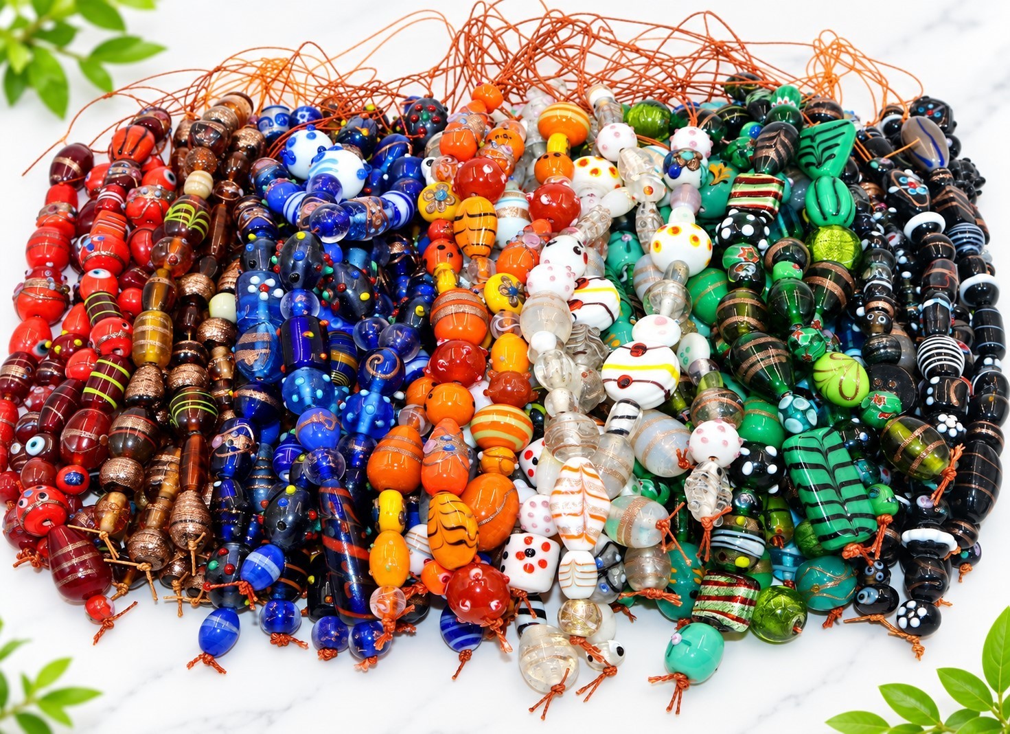 30 strands lot Lamp work Beads, 5 each in 6 color combination, Handmade Glass