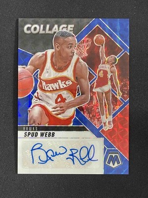 Spud Webb 2024-25 Panini Mosaic Collage Auto Blue Prizm 10/35 #CAM-WEB