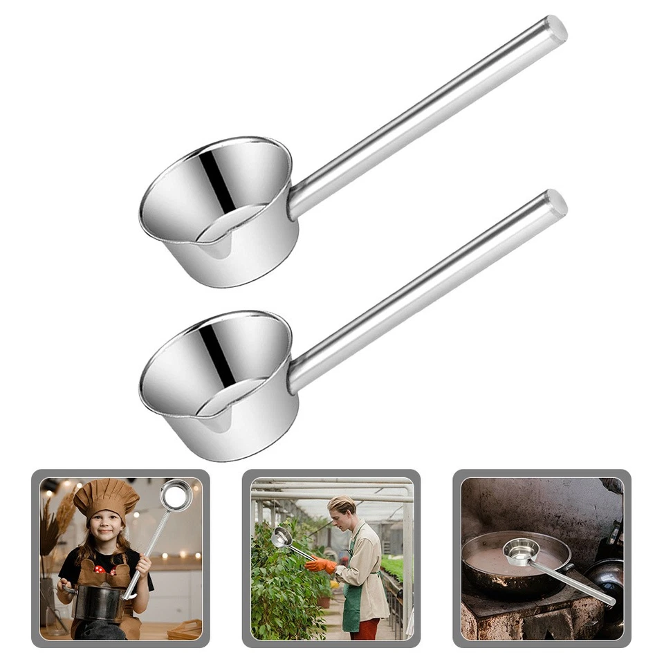  2 Pcs Mestoli Acciaio Inox Mestolo Scoop D'acqua Cucchiaio Da Cucina - Immagine 4 di 4