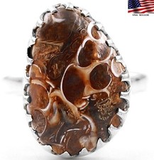 Natural Turritella Agate 925 Solid Genuine Sterling Silver Ring Sz 8 B19-7