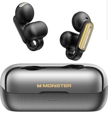 Monster Open Ear Wireless Earbuds, Comfortable Clip-on with Noise Cancel BLACK