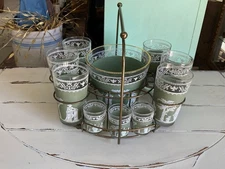 Vintage Barware  Green Wedgwood Jasperware Grecian Hellenic 14 Piece Set Rare