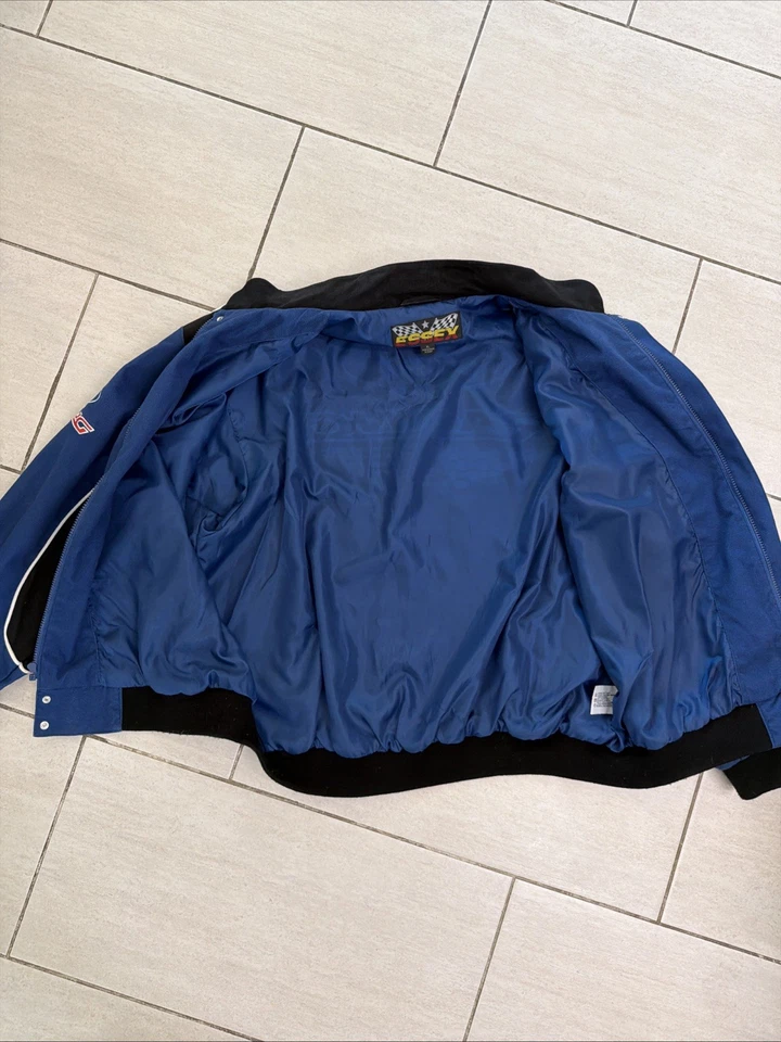 Jaqueta NASCAR 90’s Ford Essex Racing azul bombardeiro sarja de algodão masculina GG vintage - Imagem 4 de 4