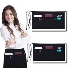 Brtex Server Aprons with 5 Pockets 2 Pack Commercial Grade Black Waist
