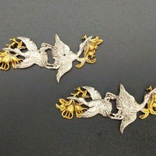 Sword Fittings Crane Shape Gold Plated Copper Japanese Antique Collectible