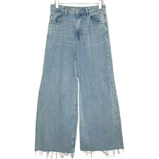 Forever 21 29 Womens Super Wide Leg Raw Hem Jeans High Rise Light Wash