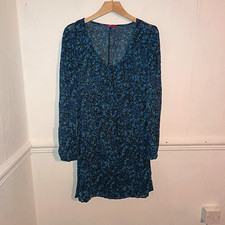 F&F Womens Dress Blue Size UK 8 Petite Ditsy Floral Sheer Pintuck Grunge Boho