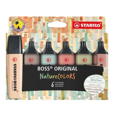 Highlighter - STABILO BOSS ORIGINAL NatureCOLORS - Pack of 6 - Beige, Warm Grey,