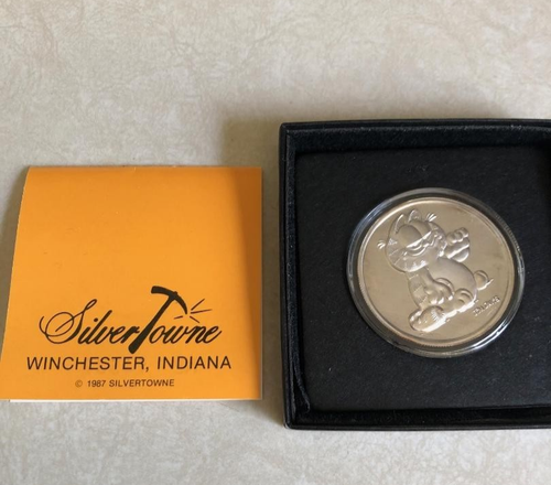 1987 Garfield Vintage Round .999 1oz Fine Silver Coin with Box by Silvertowne - Picture 7 of 8