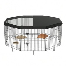 Dog Playpen 8 Panels Foldable Metal Dog Exercise Pen With Top Cover 24" H Pet