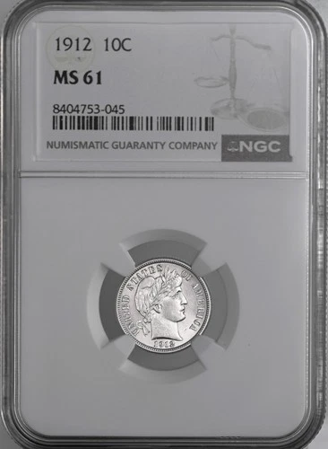 1912-P  10C BARBER SILVER DIME  "PHILADELPHIA"  NGC MS61  8404753-045
