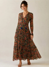 Anthropologie Marais Printed Chiffon Maxi Dress Women's Size XSP