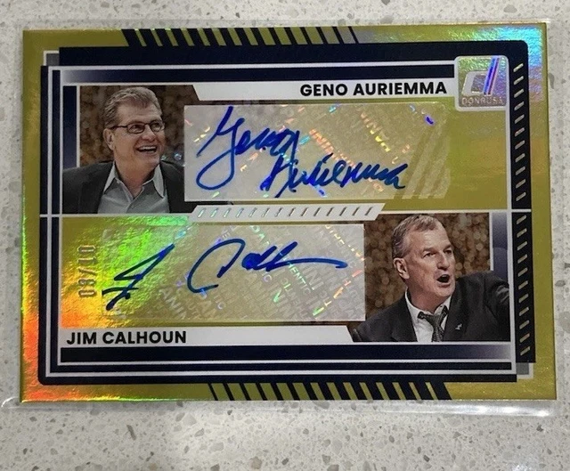 2025-26 Panini Donruss Gold Dual Auto Geno Auriemma/Jim Calhoun 3/10! UCONN
