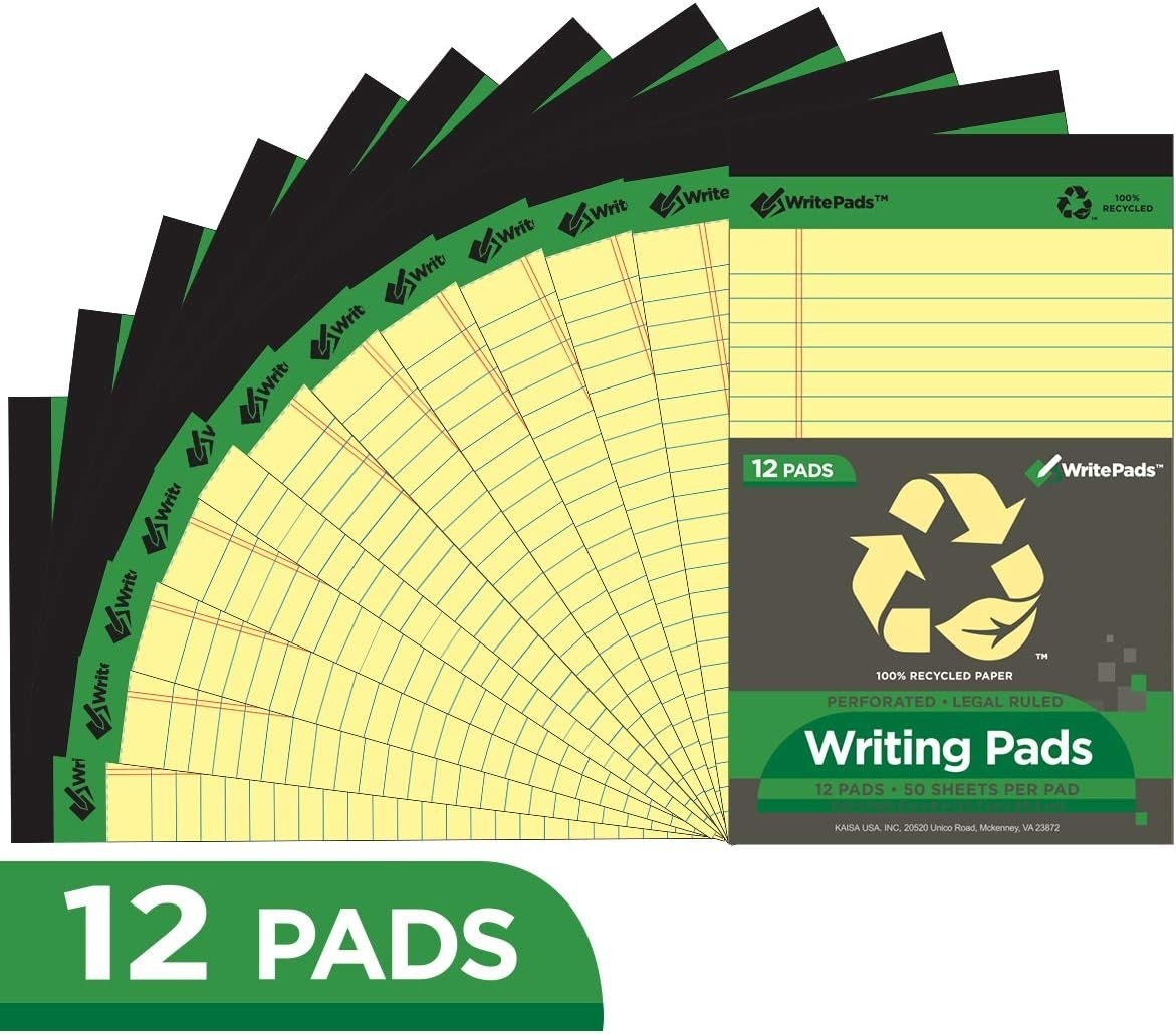 Yellow Legal Pads 12Pads Writing Pads Recycled Paper 5"x8" Norrow Ruled Lined...