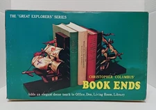 Vintage Wooden Christopher Columbus Ship Bookends With Fabric Sails