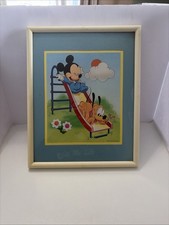 1984 RareVintage Walt Disney Company Baby Mickey Pluto Framed Print Picture