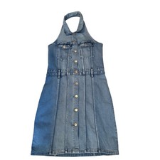 GAP Denim Halter Dress Button Front Blue Jean Size 8 Collared Jumper