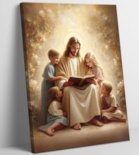 Jesus With Children Canvas Wall Art Christian Jesus Teaching Kids Painting Pi...
