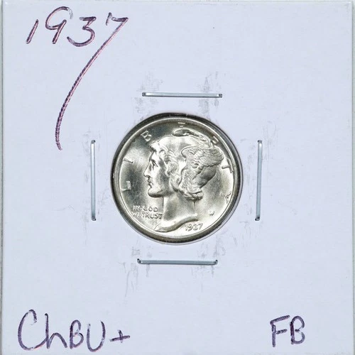 1937 10C Mercury Winged Liberty Silver Dime in Choice BU+ Condition FB #6293