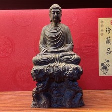 19cm Natural Agarwood Carved Buddha Statue Shakyamuni Feng Shui Home Decor Gift