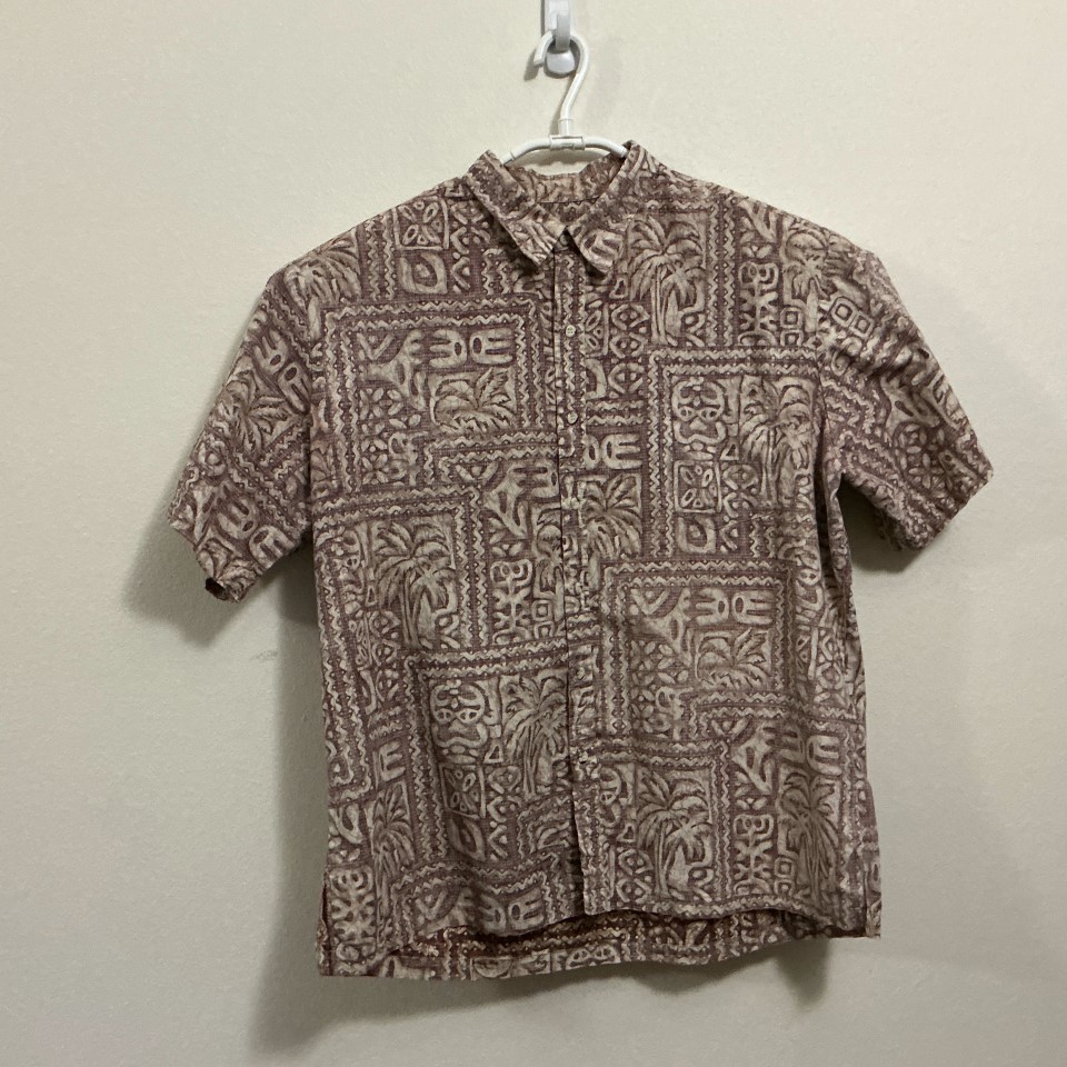 Cooke Street Hawaiian Aloha Shirt Large Brown Geometric 100% Cotton Button Up
