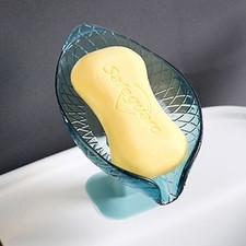Bathroom Leaf Shape Drain Soap Box Dish Holder Storage Suction Saver Soapbox