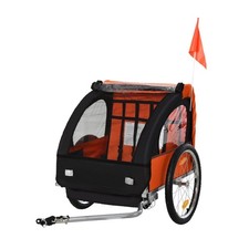 Orange Kids Bike Trailer with Strong Steel Frame, Double Seat  Reflectors
