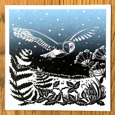 Owl 'All is Calm' Wildlife, By Rebecca Dury Contemporary Greeting Card