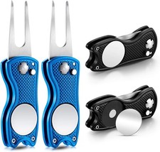 Skylety 4 Pcs Golf Divot Repair Tool Metal Foldable Blue, Black
