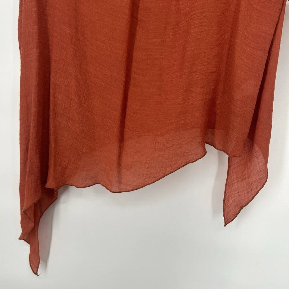 Camiseta sin mangas Pretty Angel Boho mezcla de lino asimétrica semi transparente naranja talla XL Foto 3 de 4