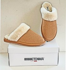 Minnetonka Shar Scuff Slippers Cinnamon Suede Uppers Faux Fur Lined 9M NIB