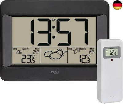 TFA Dostmann Funk-Wetterstation Zeno, 35.1163.01, digitale Funk-Wanduhr mit