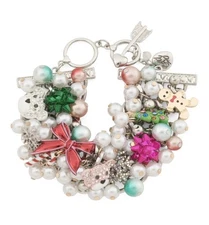 Betsey Johnson Baubles Bracelet Christmas Tree Candy Cane Faux Pearls Crystals