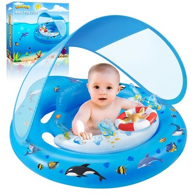 Baby Pool Float with Canopy UPF50+ Sun Protection, Inflatable Kids Pool Float...