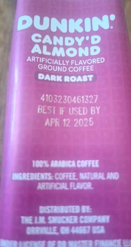 Dunkin Ground Coffee CANDY'D ALMOND Dark Roast 11 Oz Bag- 6 Pk Best By: 4/2025 - Imagen 4 de 4