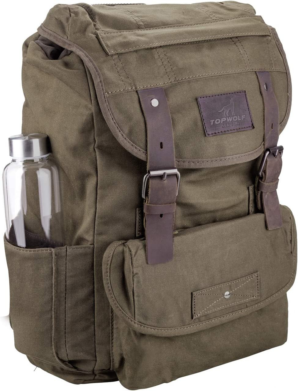 For Men Travel Rucksack Leather Trimming (green