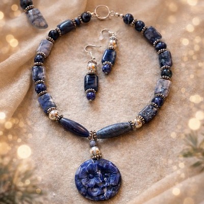 Artisan Crafted, Lapis And Sodalite Choker, Sterling Silver Beads And Clasp