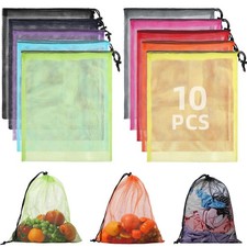 10Pcs Multicolor Mesh Drawstring Bags: Nylon Mesh Laundry Gym Travel Beach Ba...