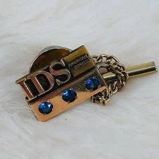 American Express IDS Employee Service Award 10K GF Sapphire Lapel Pin Tie Tack