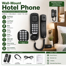 Black Fixed Corded Landline Phone Desktop Telephone Wall Mount Home Office Wired