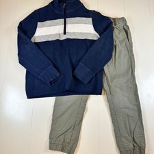 Gap Kids Sweater Jogger Set Boys Small 6-7 Navy Striped Zip Olive Green Pants