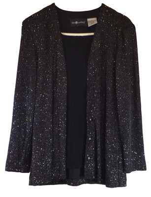 Sag Harbor Women s Size 8 Sparkle Twinset Black Dressy Cardigan Tank 2-Piece