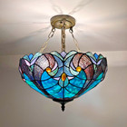 Tiffany Style Ceiling Lights Green Brown Stained Glass Led Bulbs 16"H*16"W*16"D