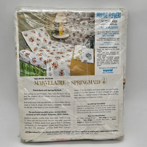 Vintage Springmaid Marvelaire Floral Poppies 90 x 115 Queen Flat Sheet - NOS NEW - Picture 3 of 9