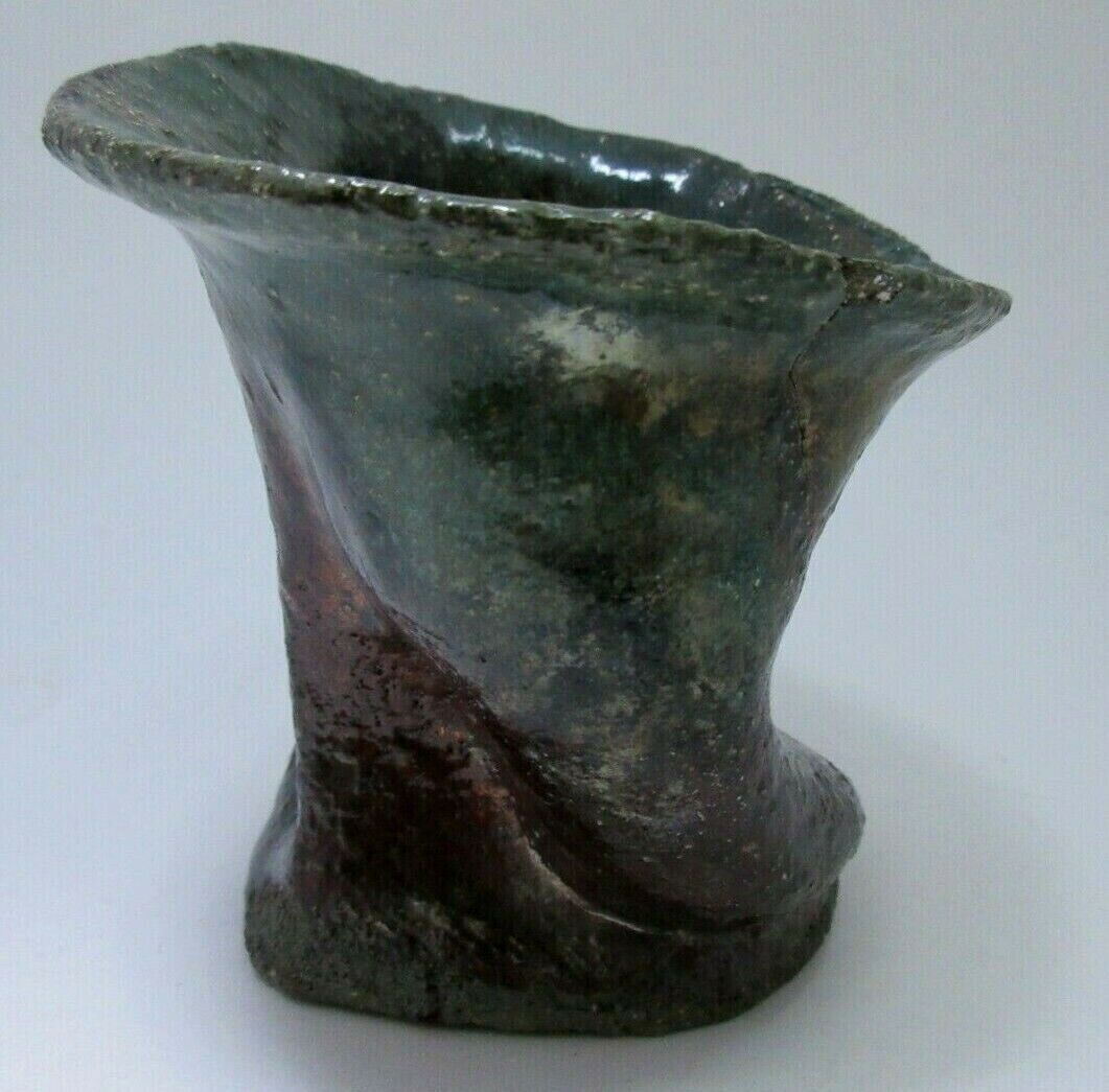 Old Vintage Canadian Studio Art Pottery Raku Style Vase Theresa Marcoux 1977