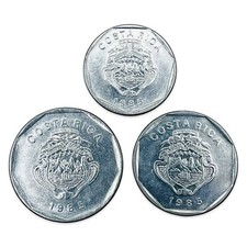 Lot of 3 Costa Rica 5, 10 & 20 Colones Coins - All 1985 #CAM1029