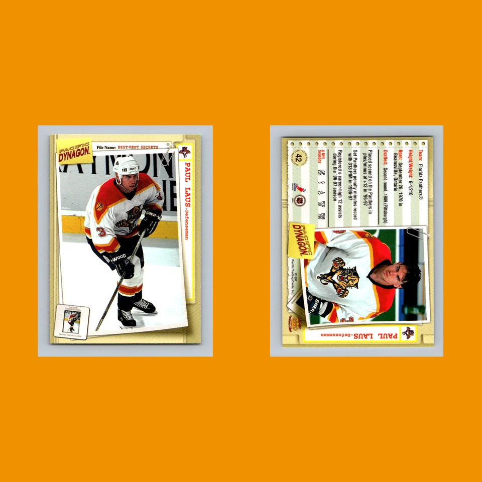 Paul Laus #42 1997 Pacific Dynagon Best Kept Secrets Florida Panthers Hockey NHL - Image 3 of 3