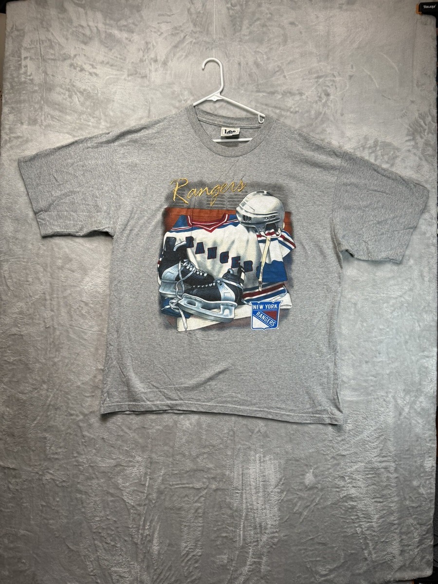 Vintage New York Rangers Shirt Adult 2XL Gray Hockey Fan Lee Sport