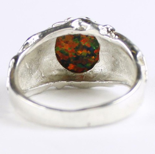 925 Sterling Silver Men's Nugget Ring, Created Black Opal, SR168 - Picture 4 of 5